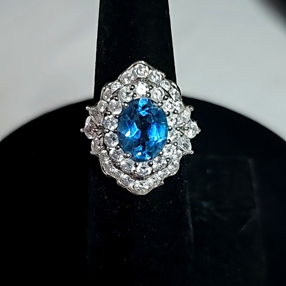 Blue Topaz Oval Ring Stamped 925